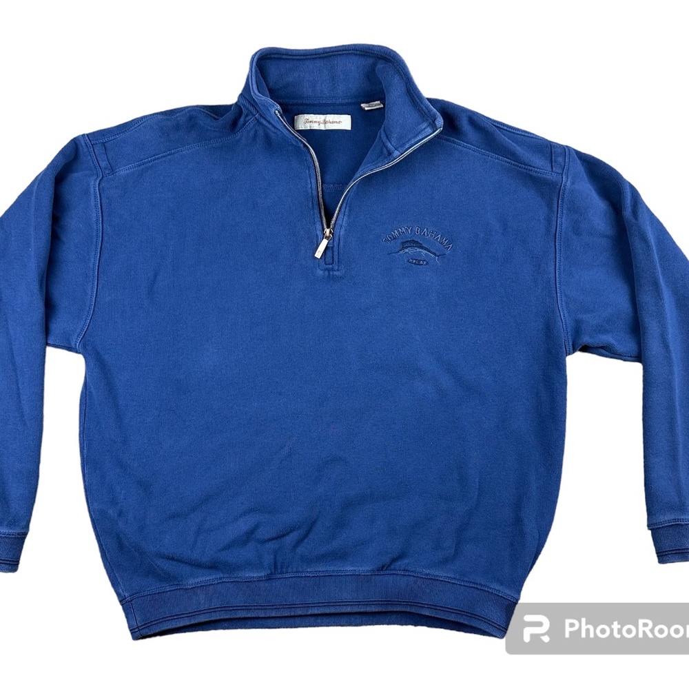 Tommy Bahama Men's Navy Long Sleeve Quarter Zip Jacket Sweatshirt Blue